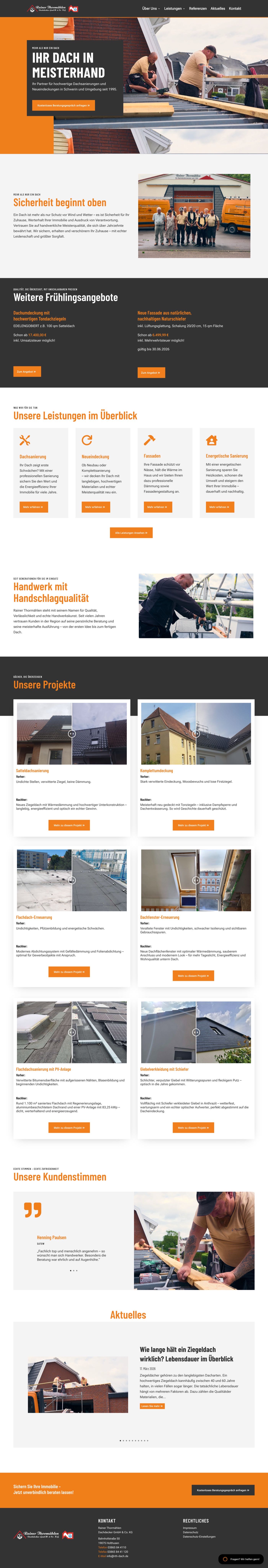 Screenshot der Website von Dachdecker Thormählen