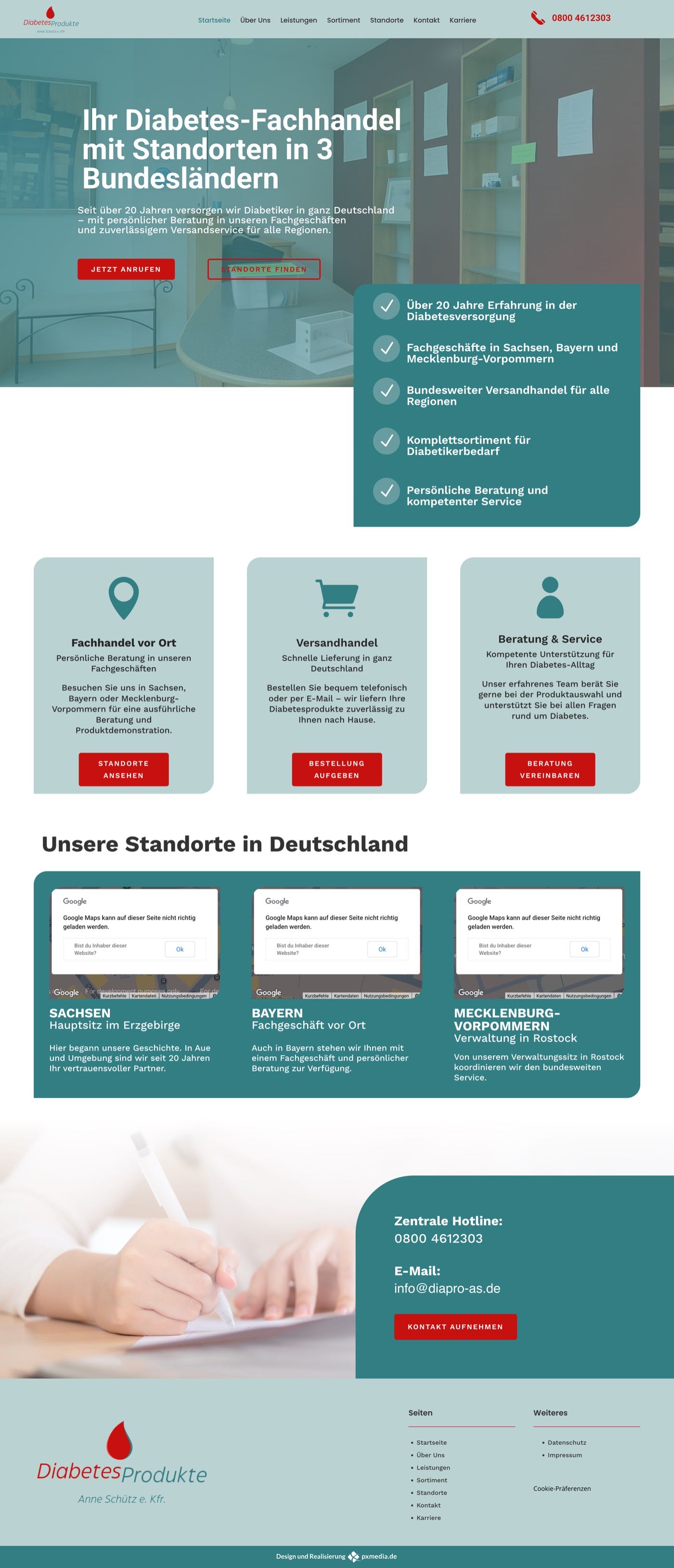 Screenshot der Website von Diapro