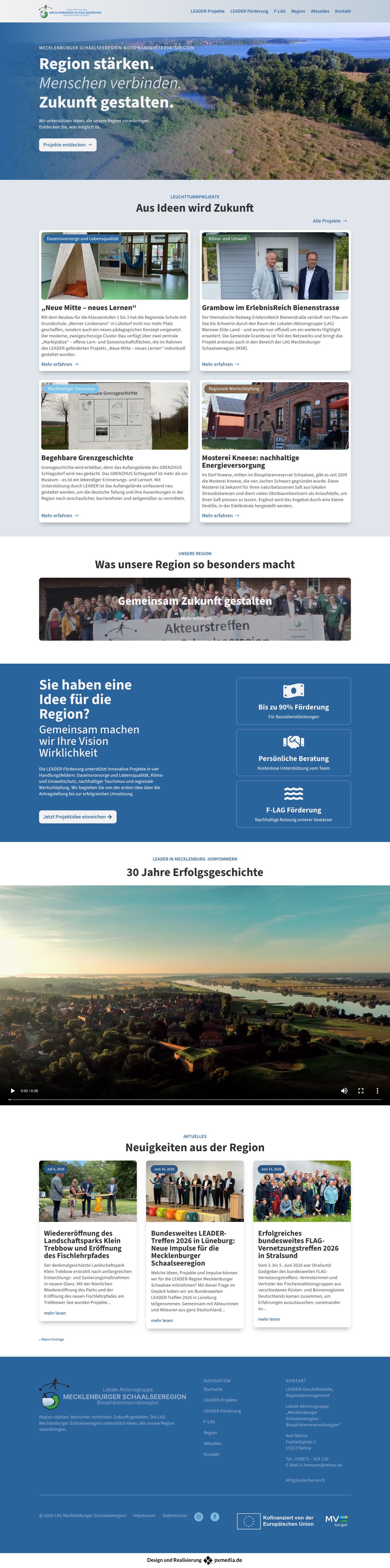 Screenshot der Website von LEADER Schaalsee
